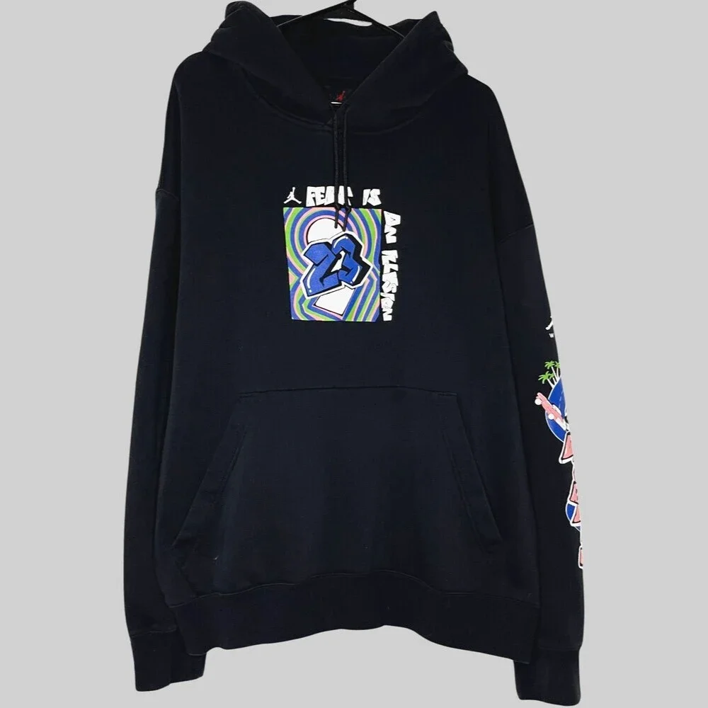 Nike Jordan Air Men Sweatshirt XXL Black Hoodie Fear Is An Illusion LA Graffiti